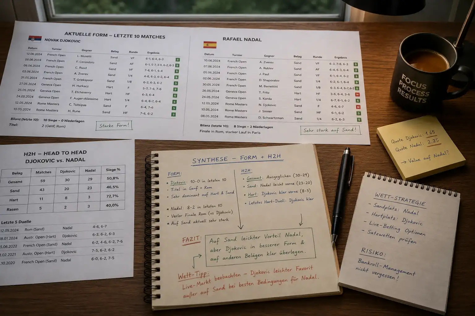 Aktuelle Form und H2H Synthese Tennis Kombiwetten kombinierte Analyse für optimale Kombi-Selektion