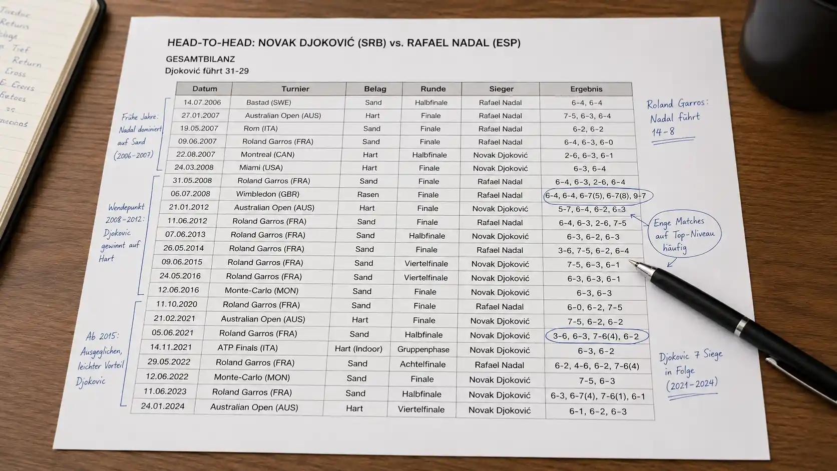 H2H Datenbasis Tennis Kombiwetten historische Head-to-Head-Bilanz Duelle analysieren