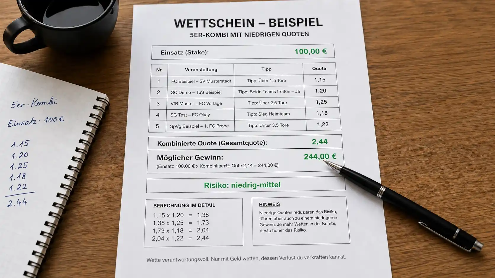 Tennis Favoriten-Kombi Beispielberechnung Einsatz Gesamtquote Gewinn und Risikoabwägung