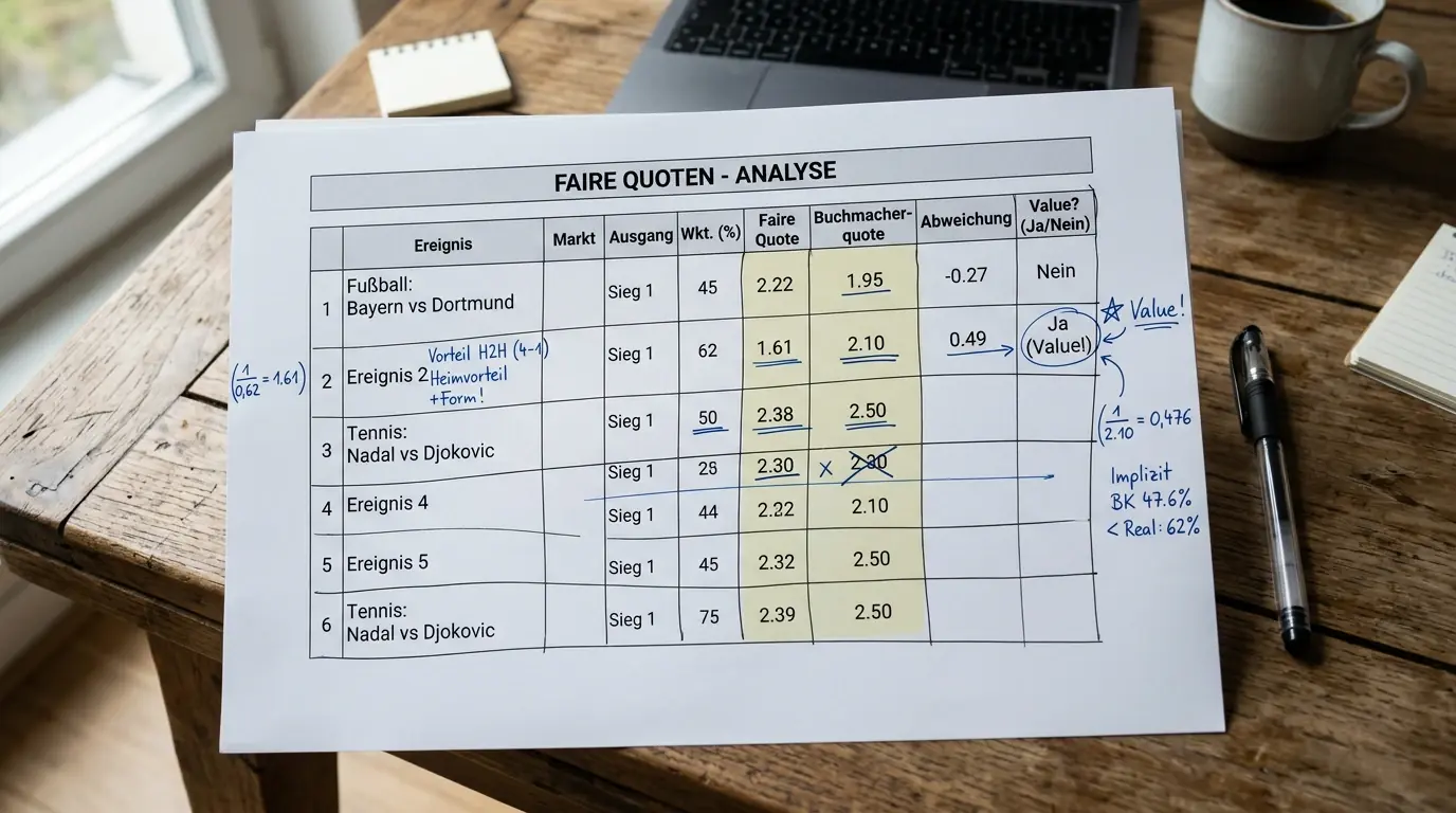 Mehrwert von Handicap-Märkten für Tennis Kombiwetten: Quotenanalyse und Wahrscheinlichkeitsvergleich
