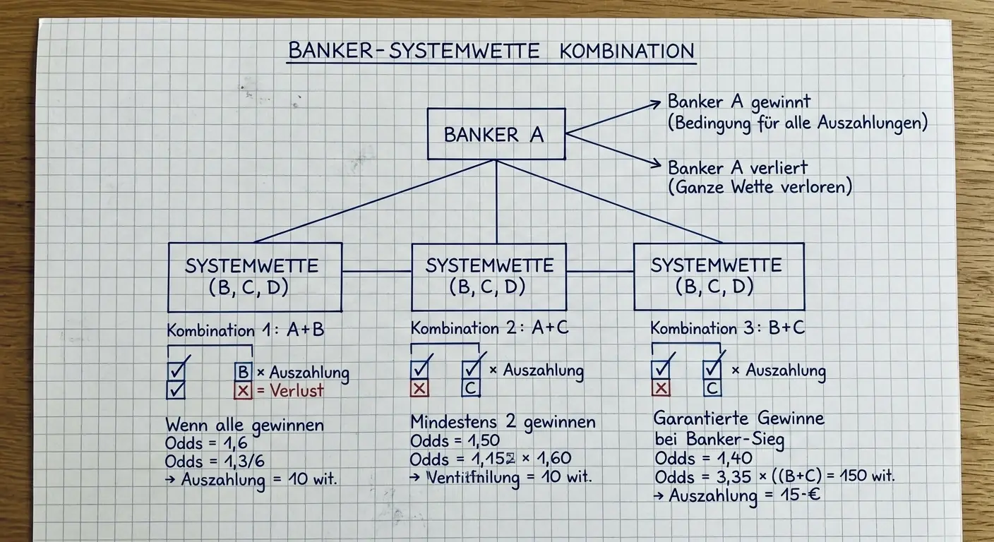 Erklärung der Kombination eines Banker-Tipps mit einer Systemwette für Tennis-Kombischeine
