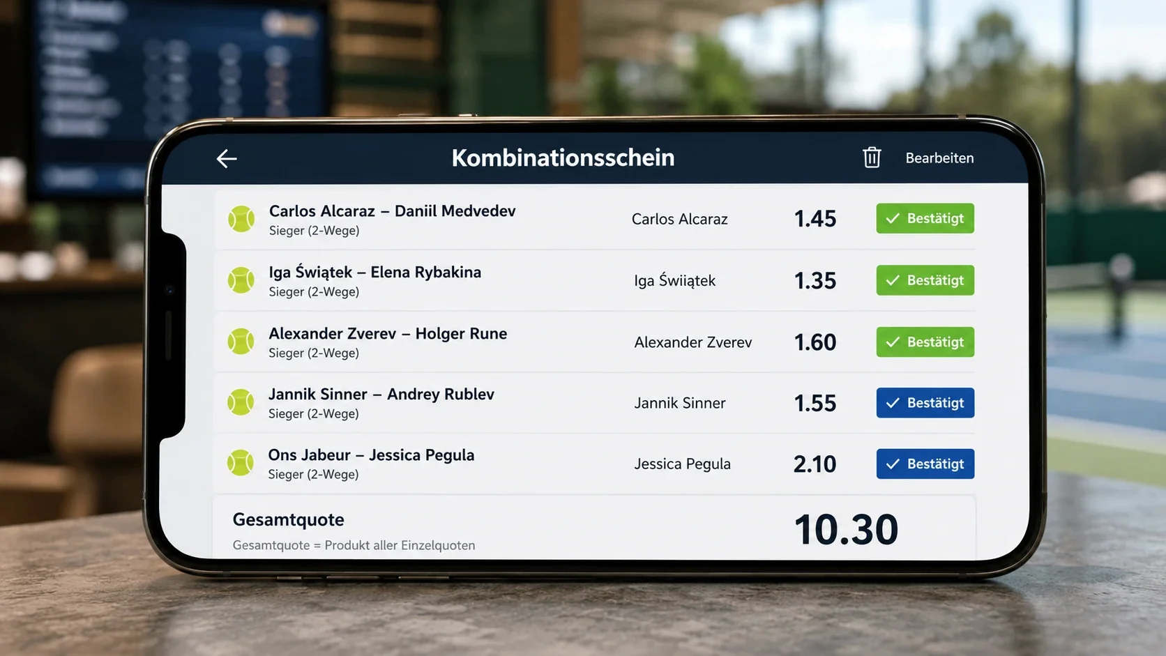 Tennis Kombiwetten App: Mobile Wetten für Kombischeine 2026