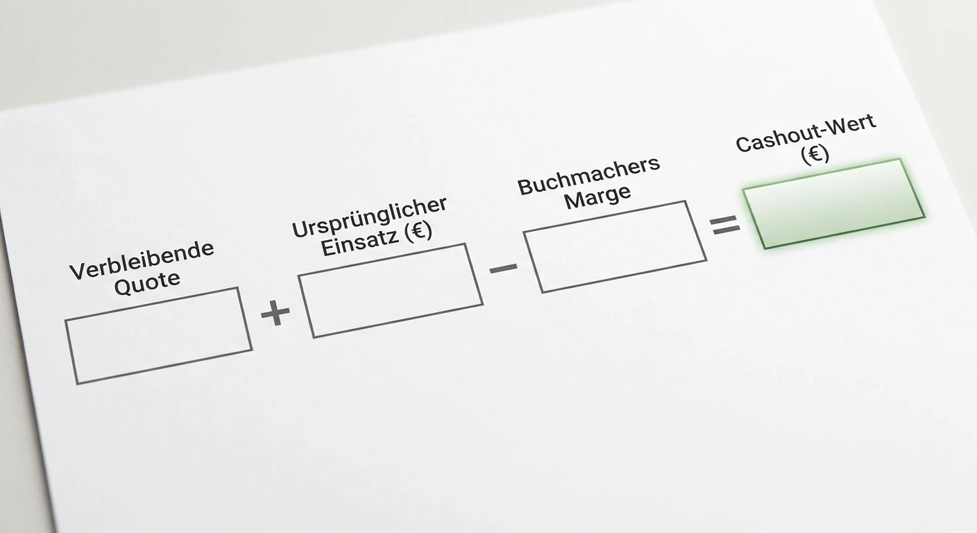 Cashout-Berechnung bei Tennis-Kombiwette: verbleibende Restquote mal Einsatz minus Buchmachers Marge