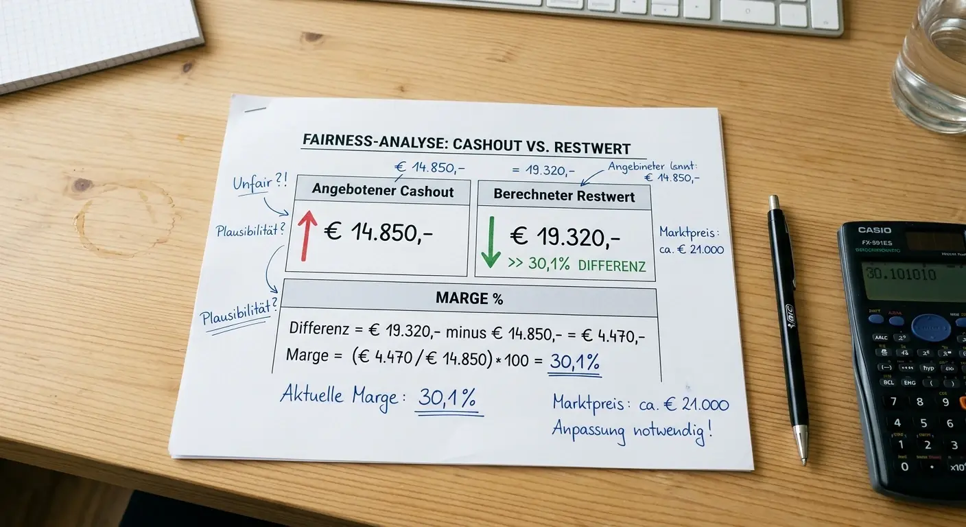 Fairness-Analyse eines Cashout-Angebots bei Tennis-Kombiwette durch Vergleich von angebotenem und berechnetem Restwert