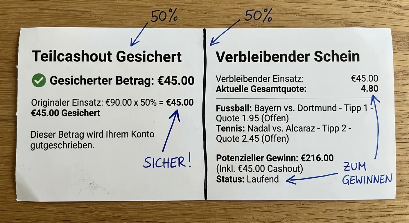 Teilcashout-Strategie bei Tennis-Kombiwette: Teilbetrag sichern und verbleibende Chance auf Vollgewinn offen halten