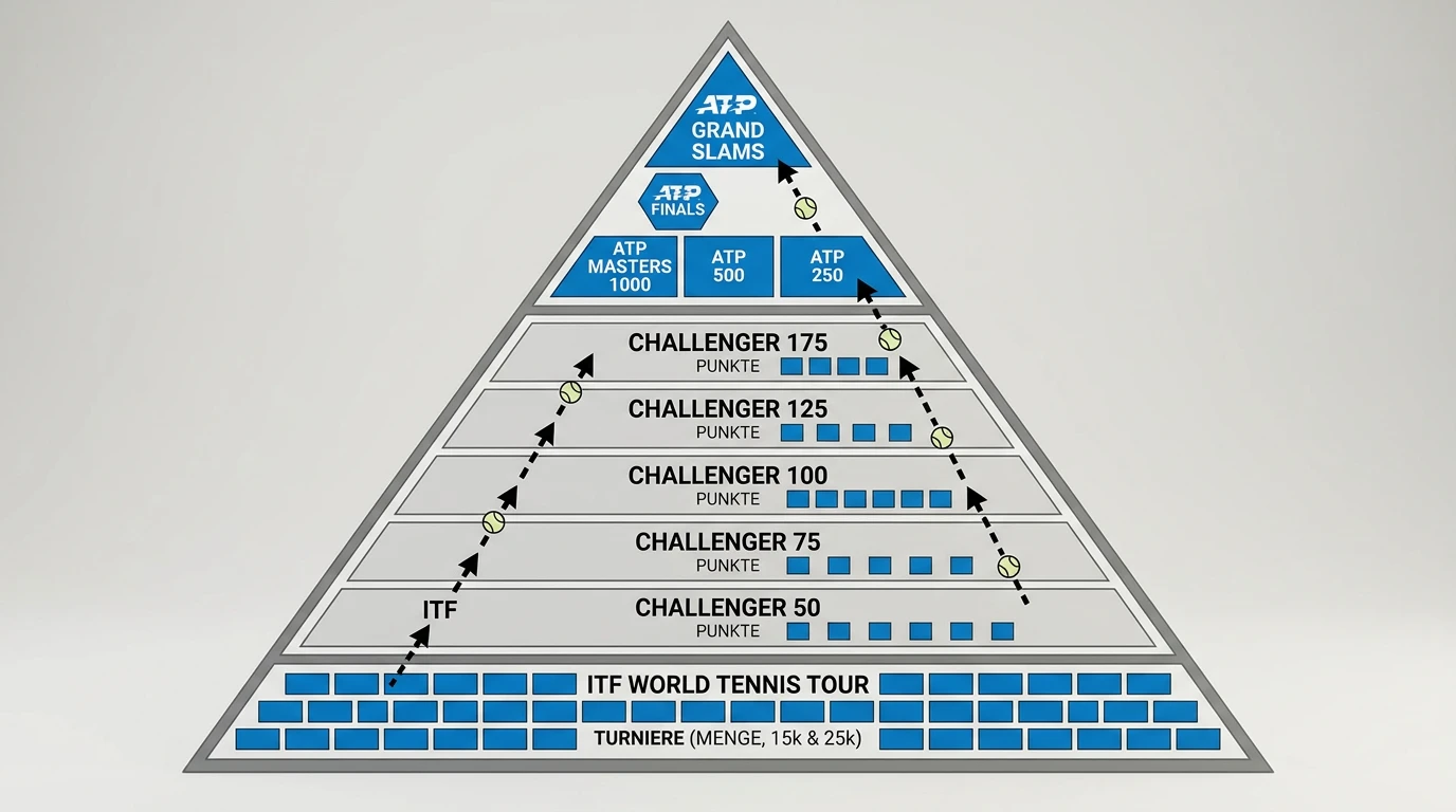 ATP Challenger und ITF Turnierformat: Stufenpyramide des Profitennis und Bedeutung für Tennis-Kombiwetten
