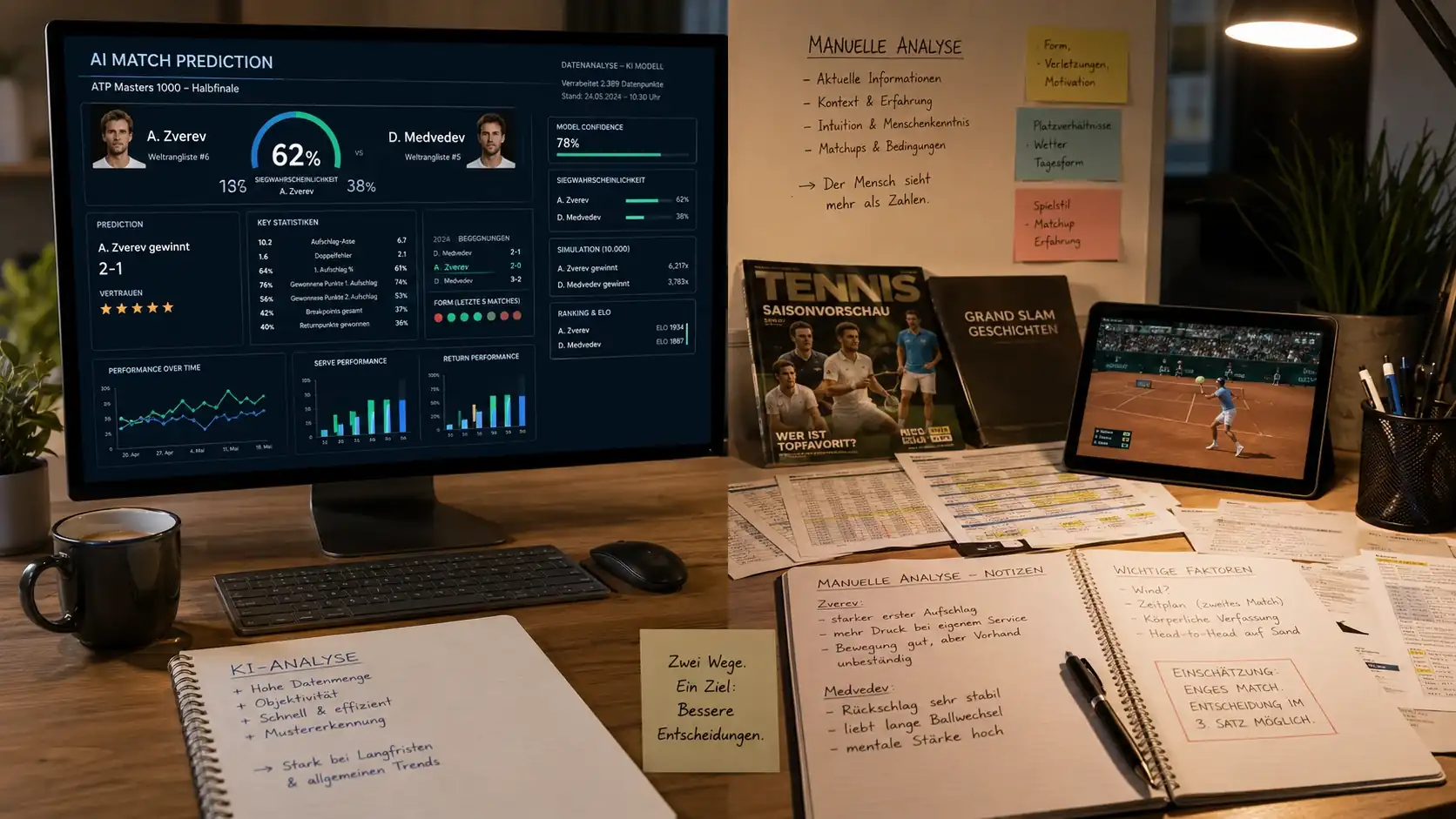 KI-Analyse vs. manuelle Tennis-Kombiwetten-Analyse: Vergleich von Stärken und Schwächen beider Methoden