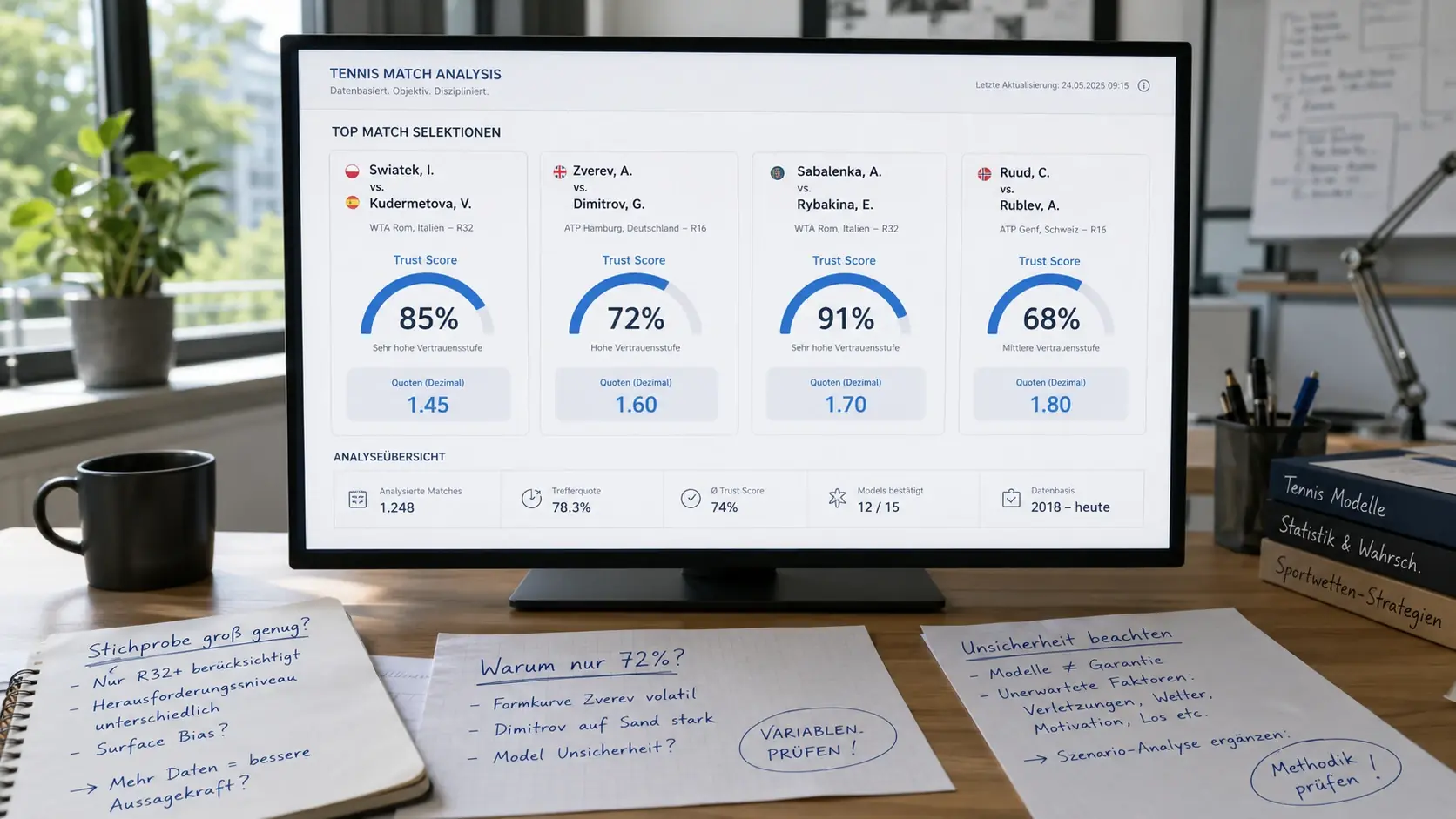 Trust Score Analyse eines KI-Tennis-Tippschein-Generators: Konfidenzwerte und Modellmethodik im Vergleich