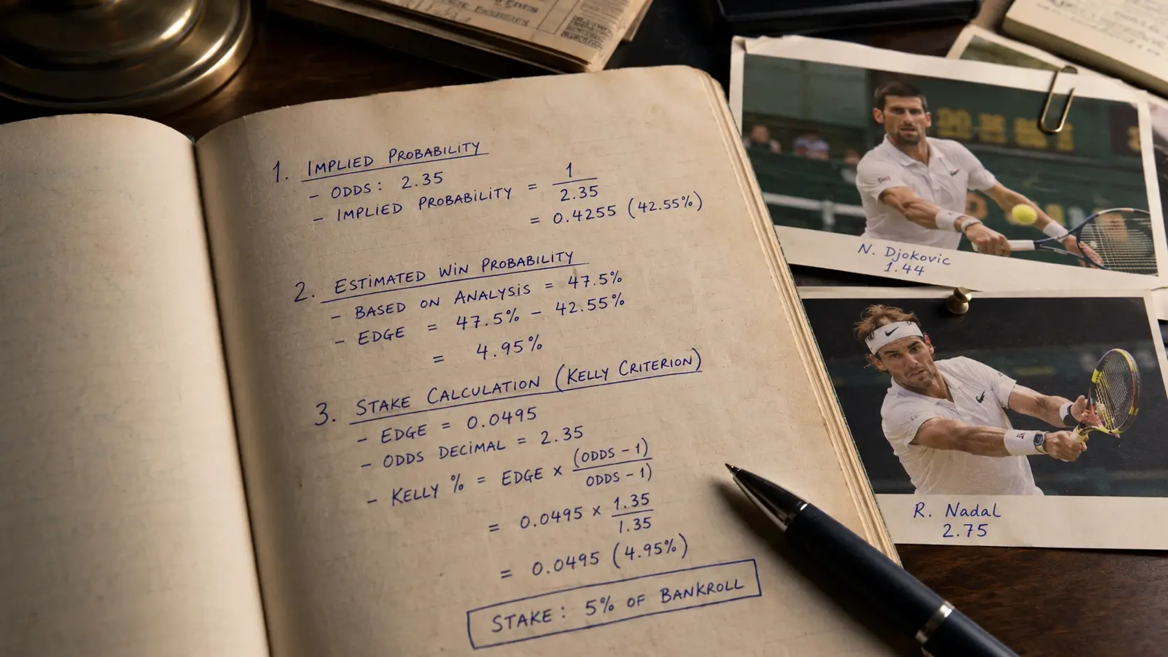 Schritt-für-Schritt-Berechnung der Gesamtquote für eine Tennis Kombiwette mit Beispielquoten