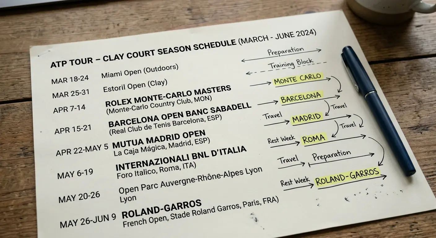Clay-Swing-Phase im Tennis-Kalender mit Turnieren von Monte Carlo bis Roland Garros fuer Kombiwetten