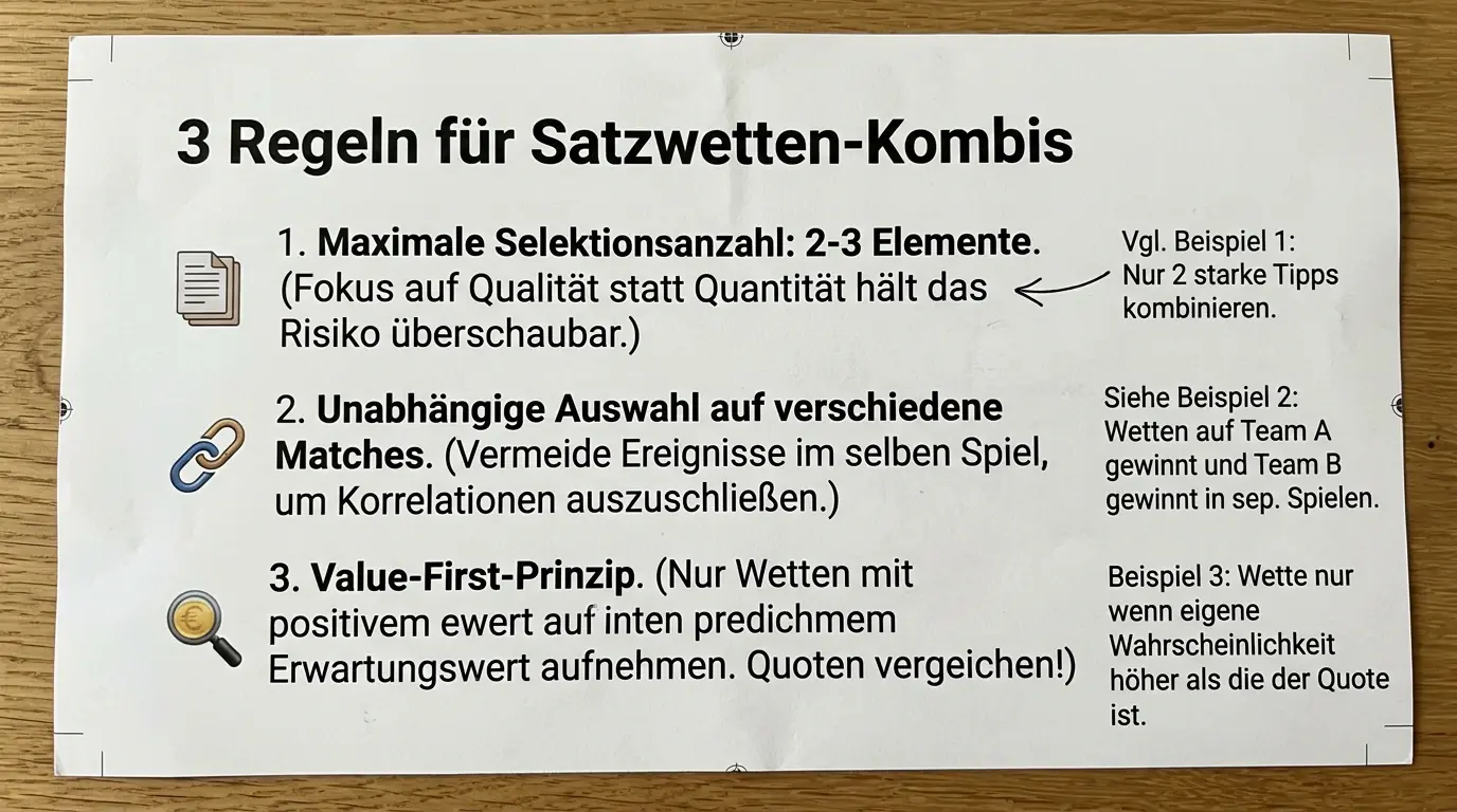 Drei strategische Regeln für Satzwetten-Kombis zur Begrenzung der kombinierten Buchmacher-Marge